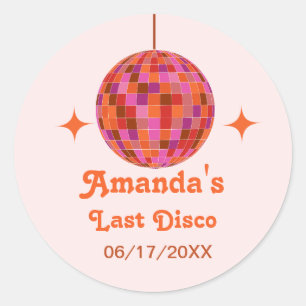 Pink Orange Groovy Last disco Bachelorette Classic Round Sticker