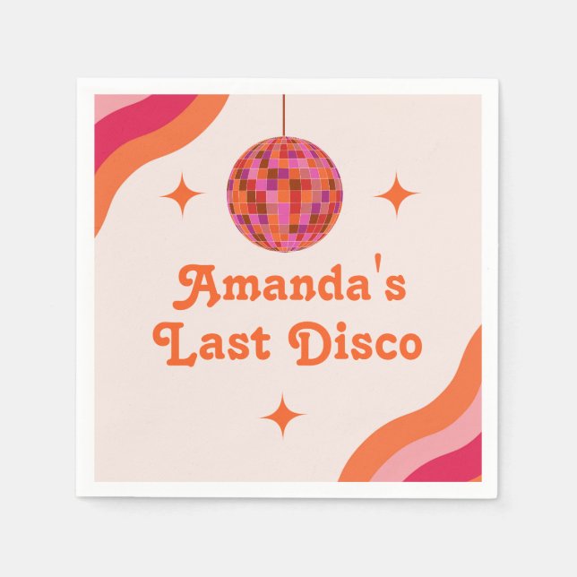 Pink Orange Groovy Last disco Bachelorette  Napkins (Front)