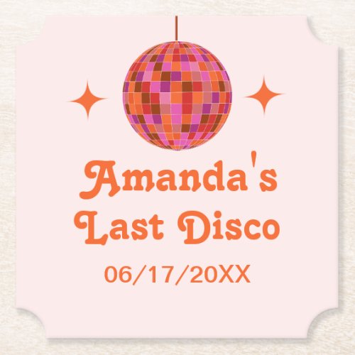 Pink Orange Groovy Last disco Bachelorette Paper Coaster