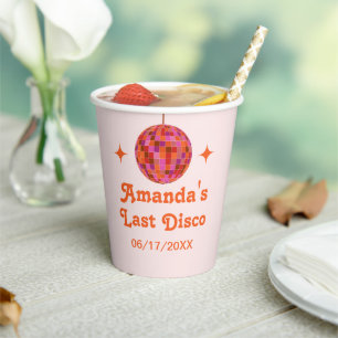 Pink Orange Groovy Last disco Bachelorette Paper Cups