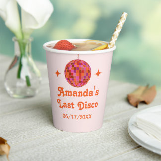 Pink Orange Groovy Last disco Bachelorette Paper Cups