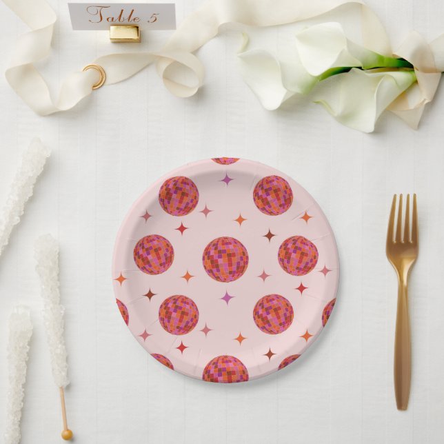 Pink Orange Groovy Last disco Bachelorette    Paper Plates (Wedding)