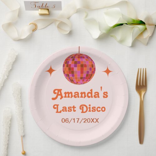 Pink Orange Groovy Last disco Bachelorette   Paper Plates