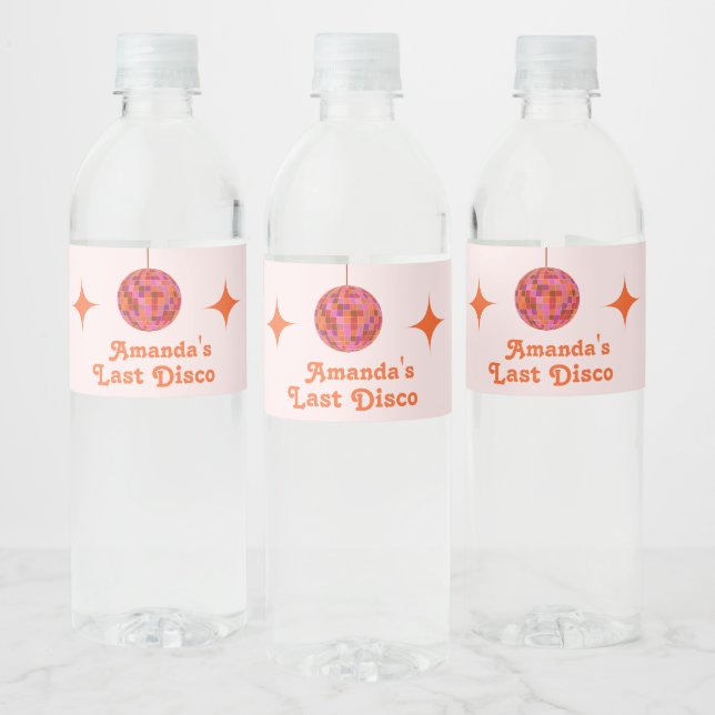 Pink Orange Groovy Last disco Bachelorette Water Bottle Label (Bottles)