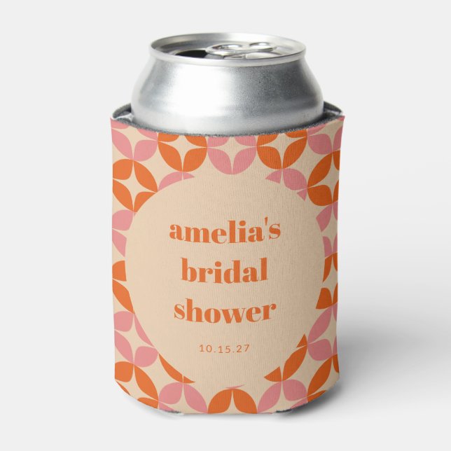 Pink Orange Groovy Retro Custom Bridal Shower  Can Cooler (Can Front)