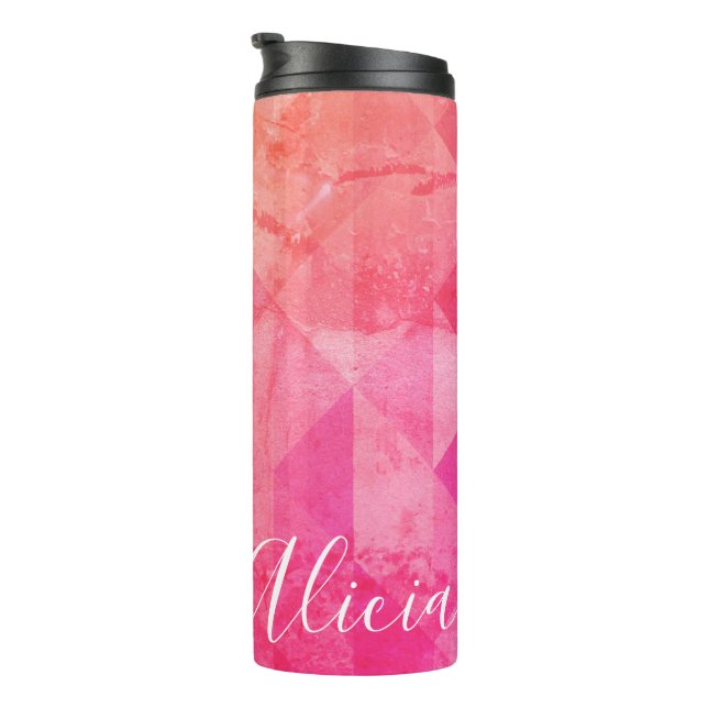 Pink orange grunge pattern, custom name text  thermal tumbler (Rotated Right)