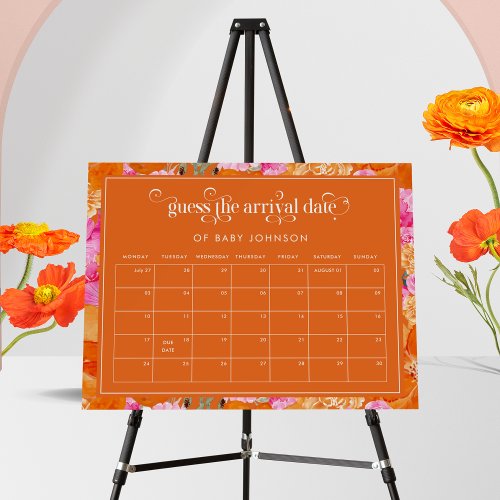 Pink  Orange Guess the Due Date Baby Shower Sign