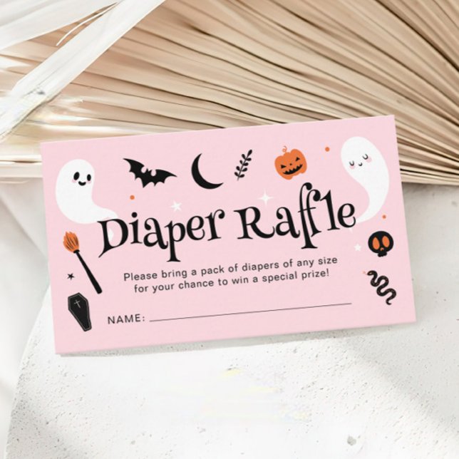 Pink Orange Halloween Baby Shower Diaper Raffle Enclosure Card (Creator Uploaded)