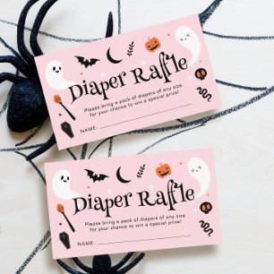 Pink Orange Halloween Baby Shower Diaper Raffle Enclosure Card