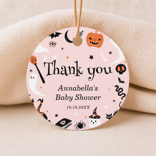 Pink Orange Halloween Baby Shower Girl Thank You  Favor Tags