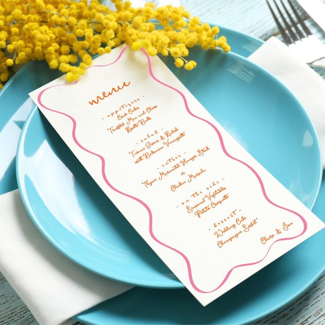 Pink & Orange Hand Drawn Curvy Border Wedding Menu (Creator Uploaded)