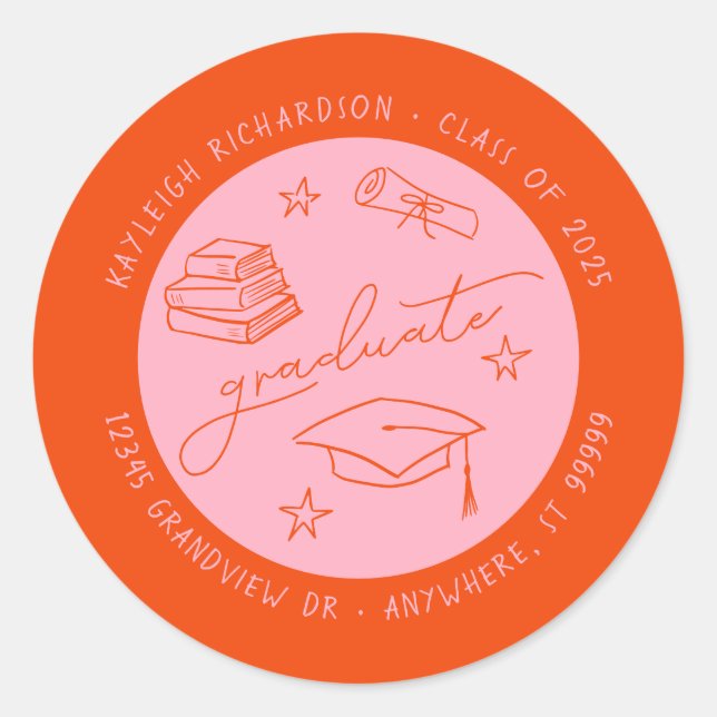 Pink Orange Hand Drawn Graduate Envelope Seal (Front)