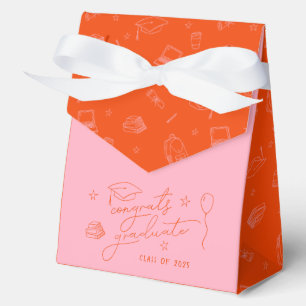 Pink Orange Hand Drawn Personalized Graduation Favor Boxes