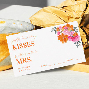 Pink & Orange How Many Kisses Bridal Shower Enclosure Card