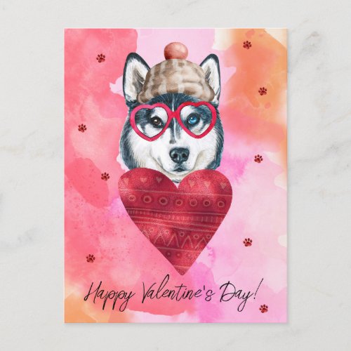 Pink Orange Husky Valentines Day Gift Dog Holiday Postcard