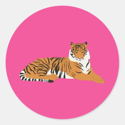 Pink Orange Jungle Safari Tiger Animal  Classic Round Sticker