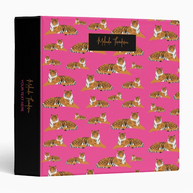 Pink Orange Jungle Safari Tiger Animal Cute  3 Ring Binder (Front/Spine)