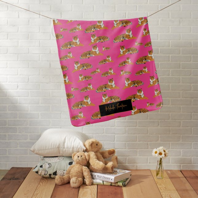 Pink Orange Jungle Safari Tiger Animal Cute Baby Blanket (In Situ)