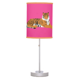 Pink Orange Jungle Safari Tiger Animal   Table Lamp