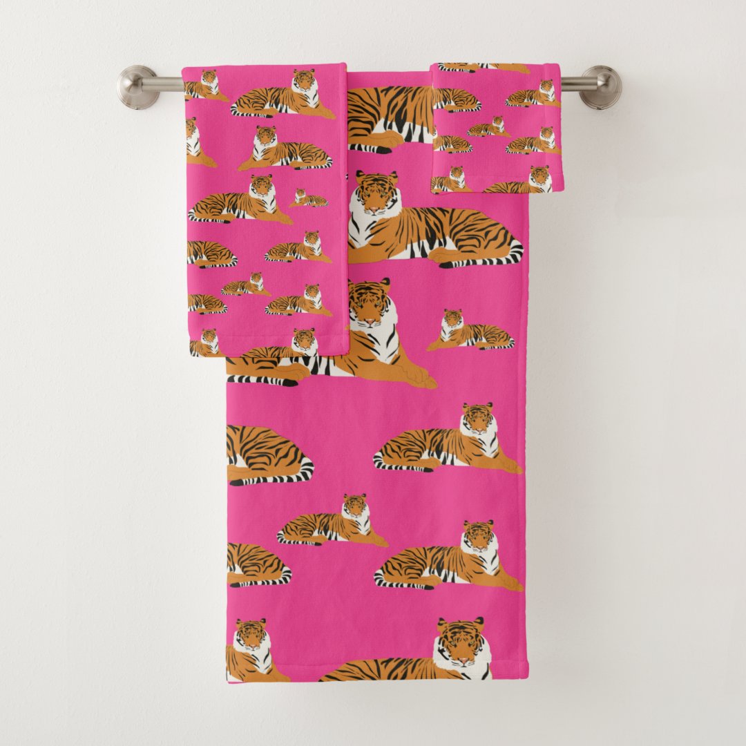 Pink Orange Jungle Tiger Animal Pattern Bath Towel Set Zazzle
