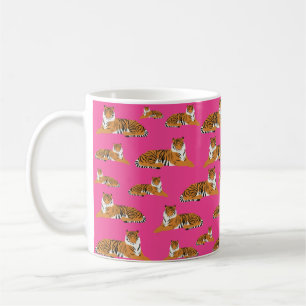 Pink Orange Jungle Tiger Animal Pattern Coffee Mug
