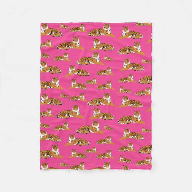 Pink Orange Jungle Tiger Animal Pattern  Fleece Blanket (Front)