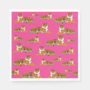 Pink Orange Jungle Tiger Animal Pattern Napkins