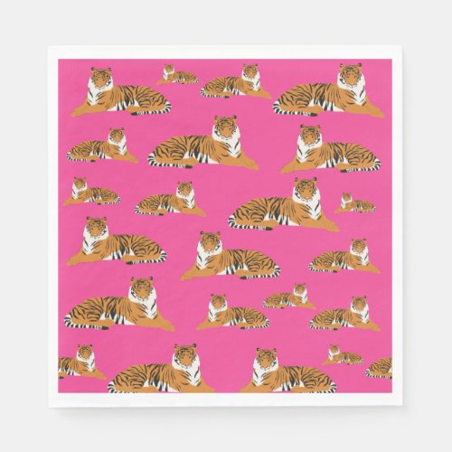 Pink Orange Jungle Tiger Animal Pattern   Napkins