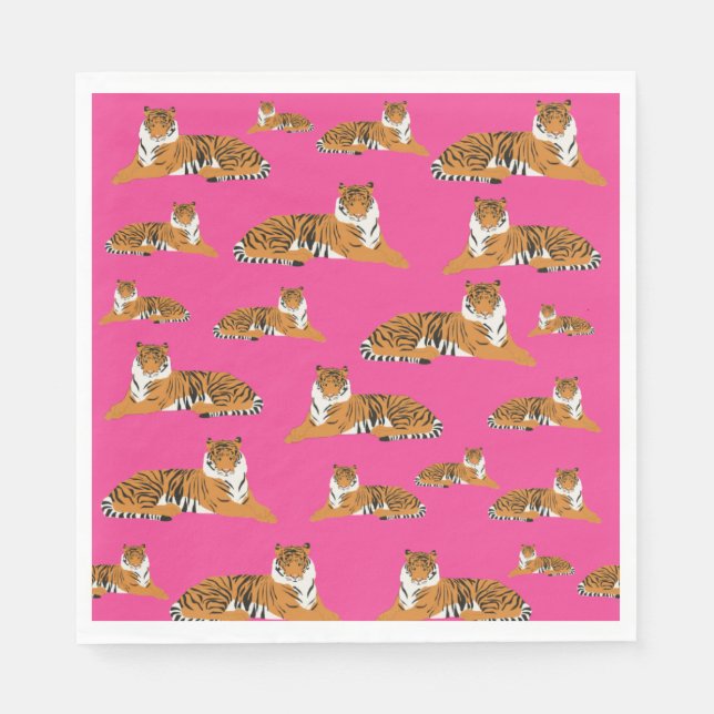 Pink Orange Jungle Tiger Animal Pattern   Napkins (Front)