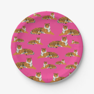 Pink Orange Jungle Tiger Animal Pattern  Paper Plates