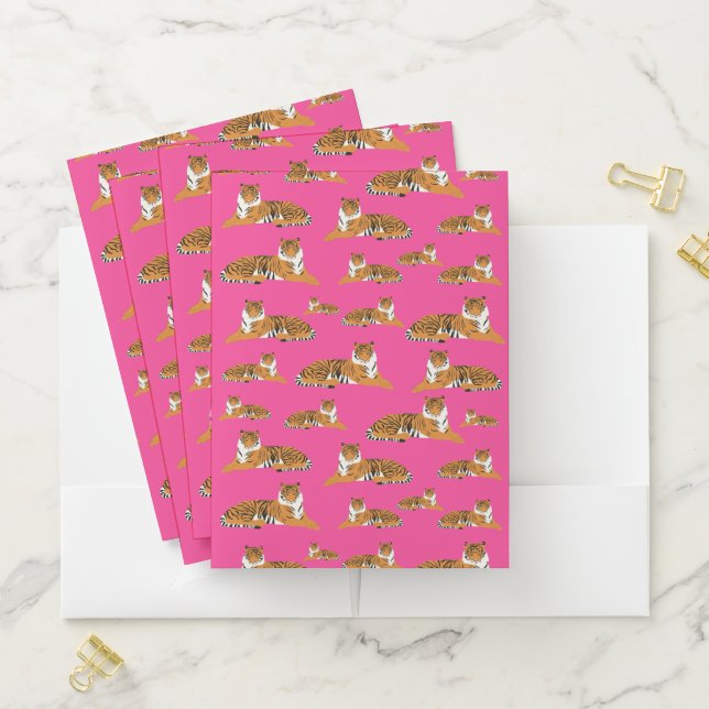 Pink Orange Jungle Tiger Animal Pattern  Pocket Folder (In Situ)