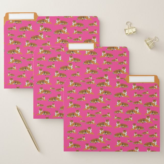 Pink Orange Jungle Tiger Animal Pattern School File Folder (Set)