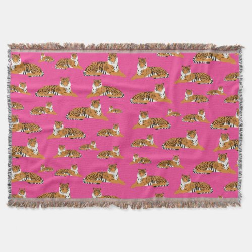 Pink Orange Jungle Tiger Animal Pattern Throw Blanket