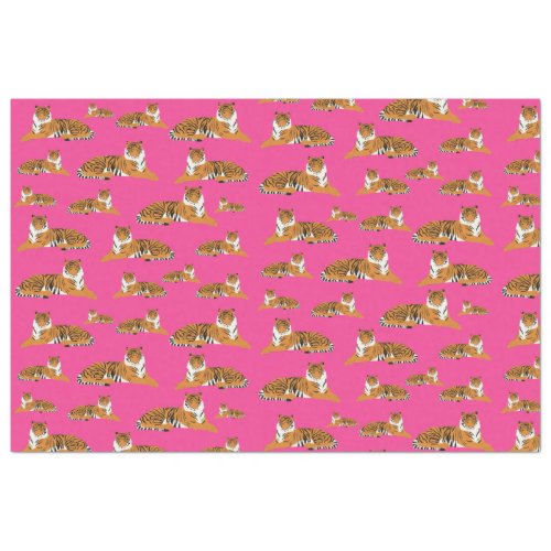 Pink Orange Jungle Tiger Animal Pattern Tissue Paper