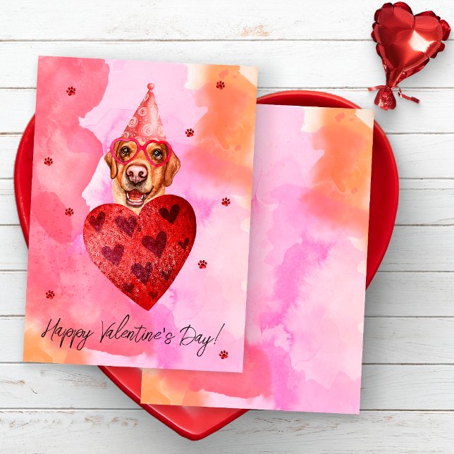 Pink Orange Labrador Valentine's Day Gift Dog Holiday Card (Creator Uploaded)