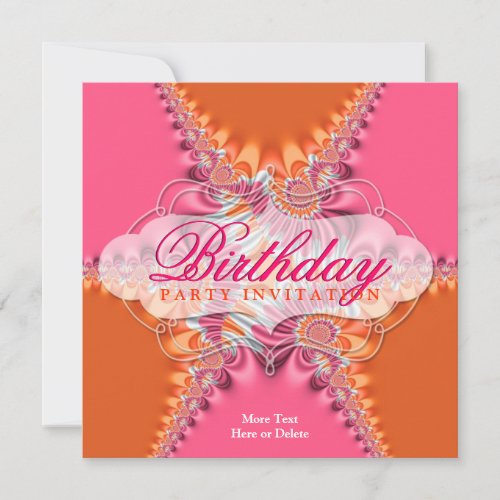 Pink Orange Lace Exotic Birthday Party  Invitation
