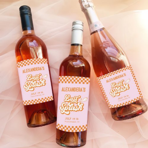 Pink Orange Last Splash Pool Bachelorette Wine Label