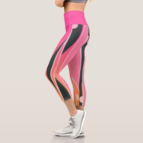 Pink  Orange Leggings With Wavy Black Stripes