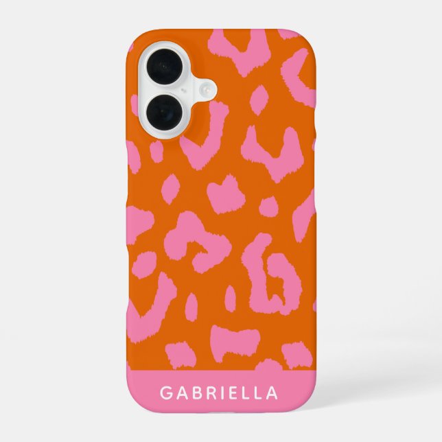 Pink Orange Leopard Print Pattern Personalized Iphone Case (Back)