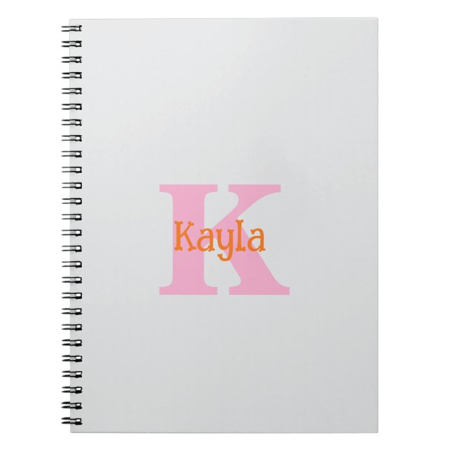 Pink Orange Light Grey Gray Bridal Shower Wedding Notebook (Front)