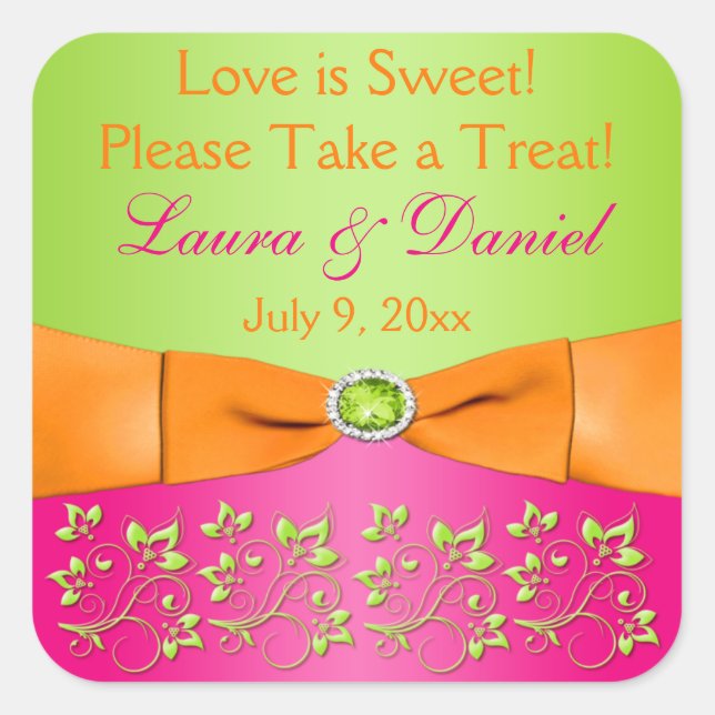 Pink Orange Lime Floral Candy Buffet Sticker (Front)