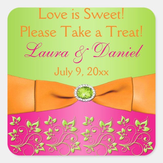 Pink Orange Lime Floral Candy Buffet Sticker (Front)