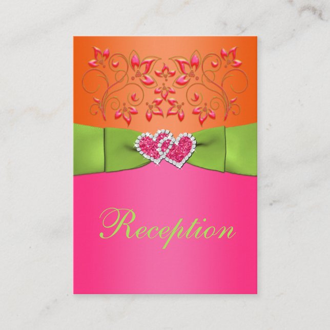 Pink, Orange, Lime Floral, Hearts Enclosure Card (Front)