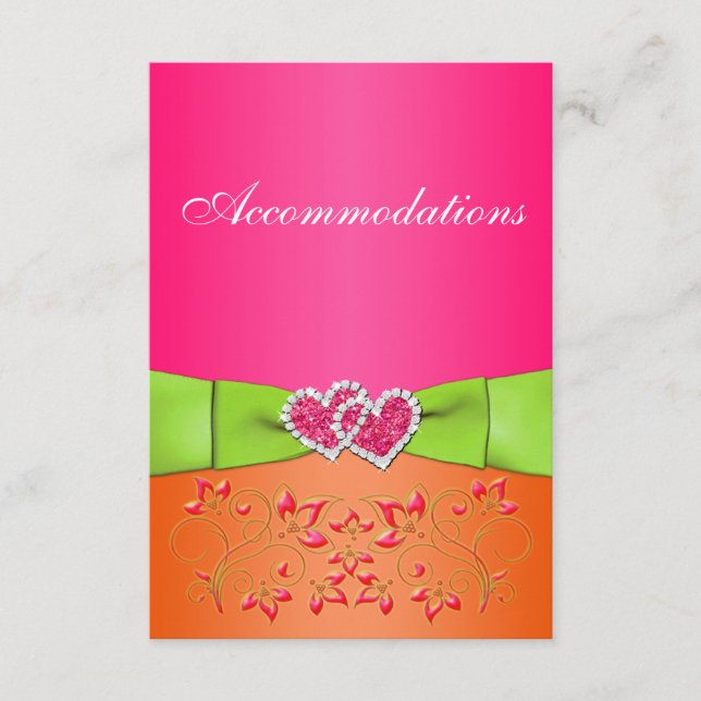 Pink Orange Lime Floral Joined Hearts Insert Card (Front)
