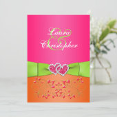 Pink Orange Lime Floral Joined Hearts Invitation 2 (Standing Front)