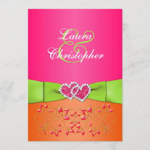 Pink Orange Lime Floral Joined Hearts Invitation 2