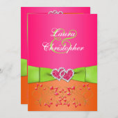Pink Orange Lime Floral Joined Hearts Invitation 2 (Front/Back)