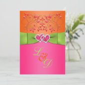 Pink, Orange, Lime Floral Joined Hearts Invite 2 (Standing Front)