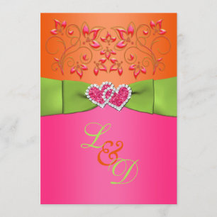 Pink, Orange, Lime Floral Joined Hearts Invite 2