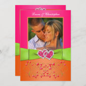Pink Orange Lime Floral Joined Hearts PHOTO Invite (Front/Back)